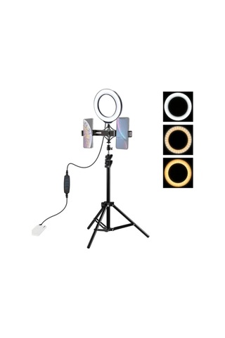 Puluz 1.1m Çift Telefon Tutucu 6.2cm Led Işık Stand Youtubercanlı Yayın Selfie Tiktok Makeup- 5775