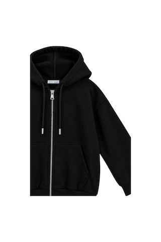 Vadon 1048 Kadın Fermuarlı Kapüşonlu Kanguru Cepli 3 İplik Pamuklu Sweatshirt Siyah