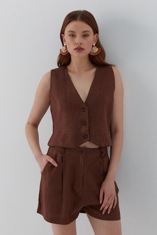 Cepkenli Şortlu Keten Takım Kahverengi Kahverengi