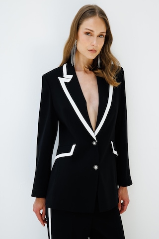 Moda İlgi Kadın Enkürüsteli Çift Düğme Ceket 7816 Siyah Siyah