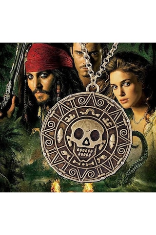 1 Adet / Grup Film Korsanları Karayip Kolye Aztec Para Bağbozumu Altın Kaptan Jack Serçe Madalyon Kafatası Kolye Kolye Kolye Kolyeler Altın - Beyaz