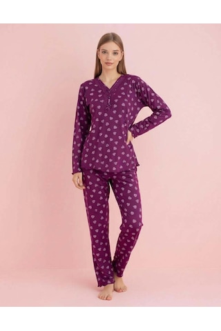 Pijamerry Kadın Bambu Baharlık Dantel Yaka Uzun Kol İnce Pijama Takımı 5206m - 1 Adet Mor