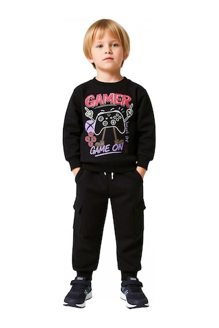 Frm Erkek Çocuk Oyunseverler İçin Bisiklet Yaka Sweatshirt Ve Kargo C Siyah