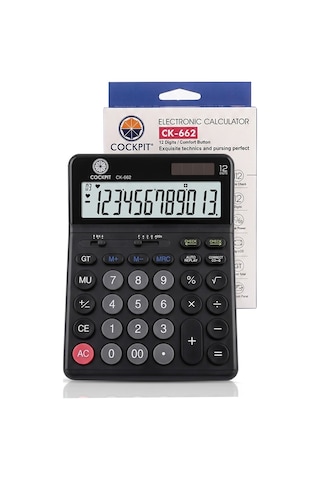 Hesap Makinesi Siyah 14x19 Cm 1 Adet Cockpıt Ck-662 12 Haneli Büyük Boy Hafızalı Ofis Büro Masaüstü Hesap Makinası