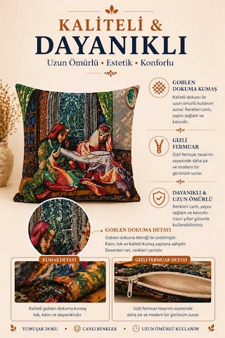Goblen Kaneviçe Desen Kırlent Kılıf Renkli