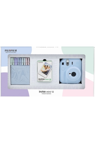 Fujifilm Instax Mini 12 Fotoğraf Makinesi + 10'lu Film + Mandal Mavi