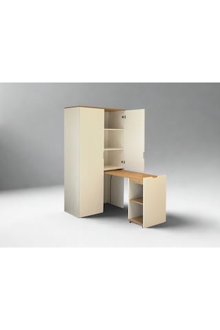 Novara Katlanabilir Çalışma Masalı Gardırop Krem Sedef 100x190x144 Cm Atlantik Çam