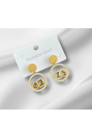 Özel Seri Altın Kaplama Beyaz Mineli Çelik Küpe