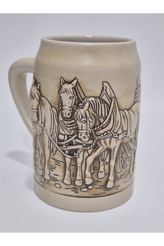 Vintage Tankart Kabartmalı At Arabası Figürlü Alman Bira Bardağı 14cm