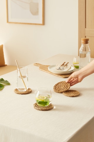 Ocean Home Textile 4'lü Bej Renk Rafya Bardak Altlığı Ø 11 cm