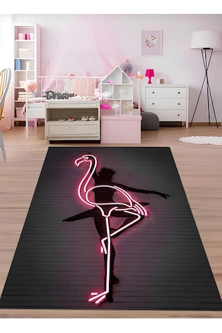 Yansıma Işık Görünümlü Flamingo Özel Tasarım Modern Halı Dekoratif Kilim Gri