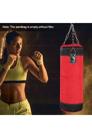 Geeksen Boşluk Doldurulabilir Oksford Kumaş Boks Torbası - Darbe Emici, Dayanıklı, 80cm Kırmızı + Siyah Eldiven Ve Vücut Geliştirme Aletleri Seti Kırmızı