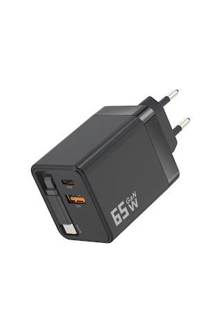 Durukar 65w Süper Hızlı Şarj Cihazı Dahili Type-c Kablo Usb-c & Usb-a Çıkış Çoklu Cihaz Desteği
