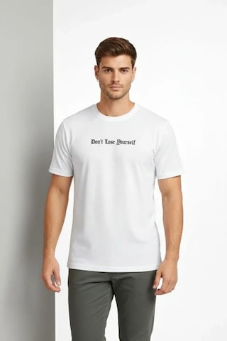 Vexor Erkek Wafıl Kumaş Tişört Regular Kalıp Bisiklet Yaka Baskılı Günlük Basic T-shirt - Beyaz