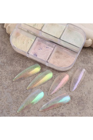 Nail Art Tırnak Süsleme İnci Tozu 6lı Set Ayna Tozu