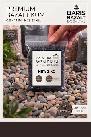 Premium Bazalt Kum 3 Kg 0.8-1 Mm Siyah Akvaryum Kumu Bahçe Saksı Teraryum Dekoratif Kum