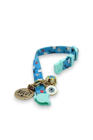 Caramelos Güvenlik Kilitli Kedi Tasması İsimli Kedi Tasması Mavi