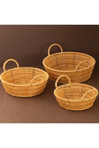Porsima 304b 3 Lü Düzenleyici Hasır Sepet Seti Ekmeklik Sepet