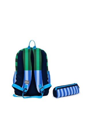 Coral High Okul Sırt Çantası Ve Kalemlik Seti - Mavi Yeşil Çizgi Desenli Erkek Çocuk Setygn33211c Çok Renkli