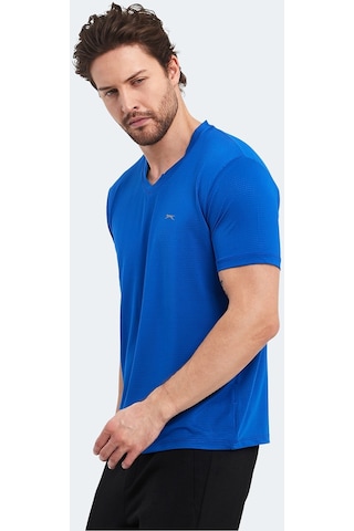 Slazenger KATRIINA Erkek V Yaka Saks Mavi Tişört