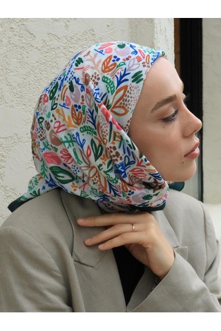 Moda Kaşmir Modern Flora Desen Bambu Eşarp Zümrüt-beyaz