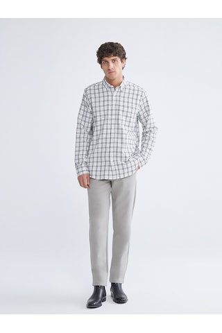 Lcwaıkıkı Classic Ekru Regular Fit Uzun Kollu Ekose Gabardin Erkek Gömlek