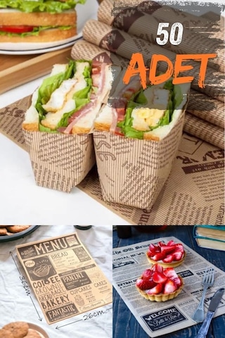 50 Adet Vintage Gazete Desenli Sunum Kağıdı - Desenli Yağlı Sunum Kağıdı Yağ Geçirmez Kağıt