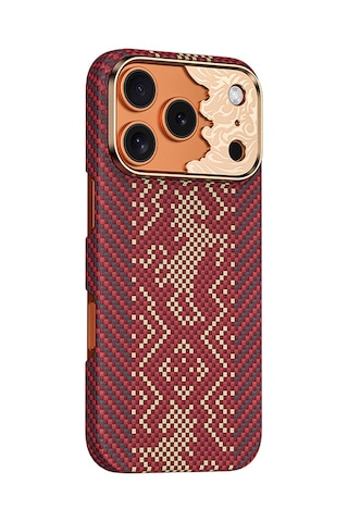 Apple iPhone 17 Pro Max Kılıf M-safe Uyumlu Karbon Fiber Benks Knight Armorair Kevlar Kapak Kırmızı Kırmızı