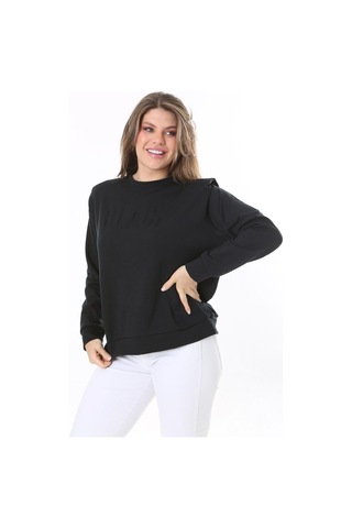 Kadın Büyük Beden Siyah Omuz Detaylı Ön Baskılı Sweatshirt 65n38050-siyah Siyah