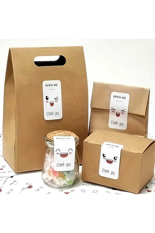 Store 100 Adet Gülen Yüzlü Thank You Etiketi - Hediye, Kargo, Paketleme Stickerı Çok Renkli