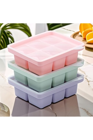 Ximistore9 Büyük Boy Silikon Bebek Yemek Mutfak Kutusu - Buzağı Molds, Pişirme & Muhafaza, Kapaklı, Kolay Çıkarma Pembe + Mor + Yeşil Pembe - Mor - Yeşil