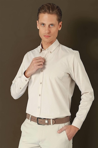 Efor Gk 711 Slim Fit Bej Klasik Gömlek Bej