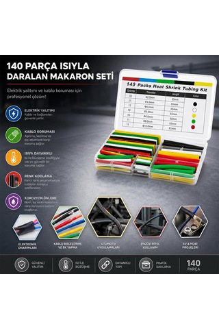 140pcs Makaron Kablo Tamir Seti Isıyla Büzüşmeli Daralan Hortum 5523