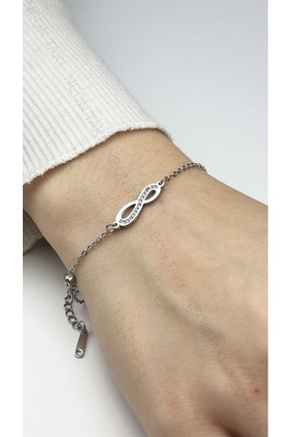 Sonsuzluk Sembolü, Zirkon Taşlı, Paslanmaz Çelik Bileklik 418, Gümüş Renk Gümüş