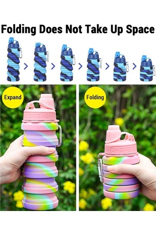 Novahub Silikon Seyahat Şişesi Küçük Boy, Katlanabilir Spor Su Şişesi 500ml Sarı Sarı