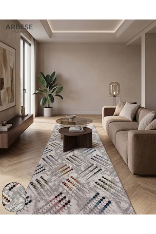 Arbese Premium Gri Renkli halı Kaymaz Tabanlı Kesme Yolluk Koridor Mutfak Salon Halısı Yüksek Kalite