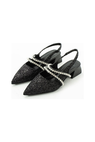 Duxal Shoes Kadın Taşlı Şık Babet-topuklu Ayakkabı-linda Siyah Simli