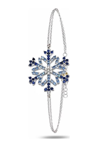 Brezza Lusso Jewelry Diamond Seri Aqua-safir Taşlı Kar Tanesi Snowflake Gümüş Bileklik