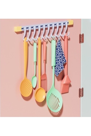 Askımo - 10 Kancalı Raylı Mutfak Ve Banyo Düzenleyici Askı 30 Cm Muhtelif