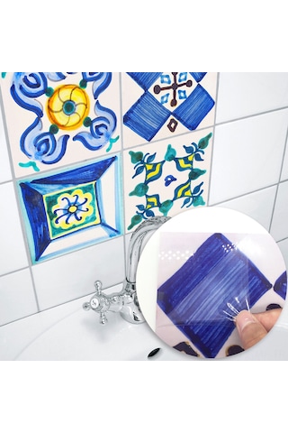 Mufunye Mediterranean Stilleri Pvc Otomatik Yapışkan Duvar Sticker 20x20cm 10 Adet - Ev Dekoru İçin Kolay Uygulama Ve Kaldırma Özelliği