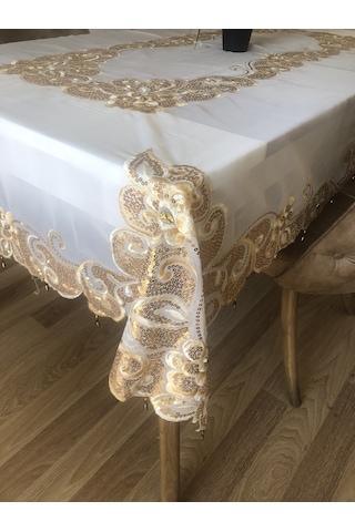 Masa Örtüsü Organze Nakışlı Pullu 150x225