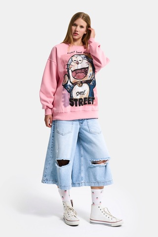 Itsbasic Kadın Pembe W5 Oversize Baskılı %100 Koton Organik Kumaş Sweatshirt