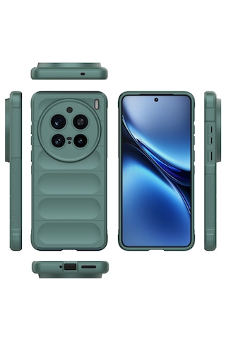 Vivo X200 Pro Kılıf Kamera Korumalı Esnek Tpu Oyuklu Arka Yüzey Tasarımlı Silikon Kapak Koyu Yeşil