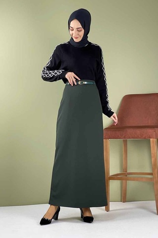 İbrahim Burak Etiler Collection Moda Çizgi Etek Zümrüt Yeşili