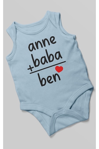 Anne Baba Ve Ben Baskılı Bebek Zıbını Çıtçıtlı Body %100 Pamuk Sıfır Kol Bebe Mavisi