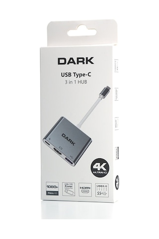 Dark 3In1 Usb3.1 Type C Erkek - Usb 3.0 / Hdmı Dönüştürücü (4K Uh