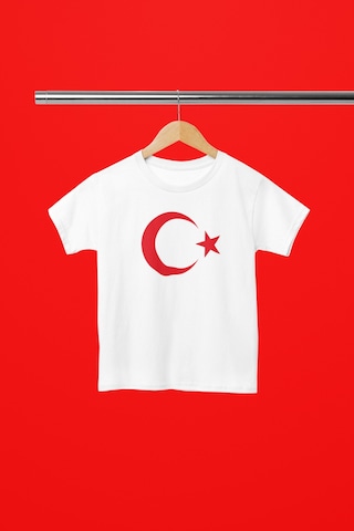 Magors Stil-x Türk Bayrağı Baskılı Bisiklet Yaka Genç Ve Çocuk Tshırt Beyaz