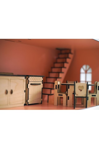 Wood Kids Toys Mobilyalı Ahşap Bebek-Çocuk Oyun Evi Seti