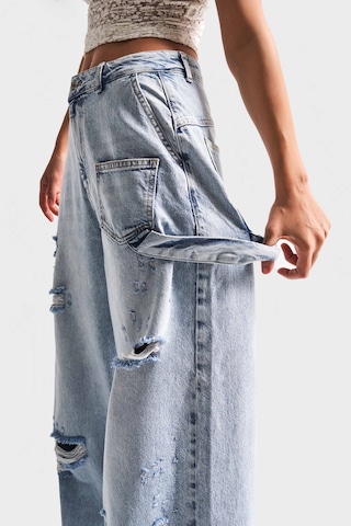 Itsbasic Kadın Kot Rengi 12s5-3 Mega Baggy Fit Süper Bol %100 Koton Orta Bel Denim Jean Mavi