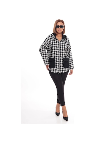 Lady Majestic Büyük Beden Kapüşonlu Fermuarlı Sweatshirt Hırka 44-58 Beden Beyaz